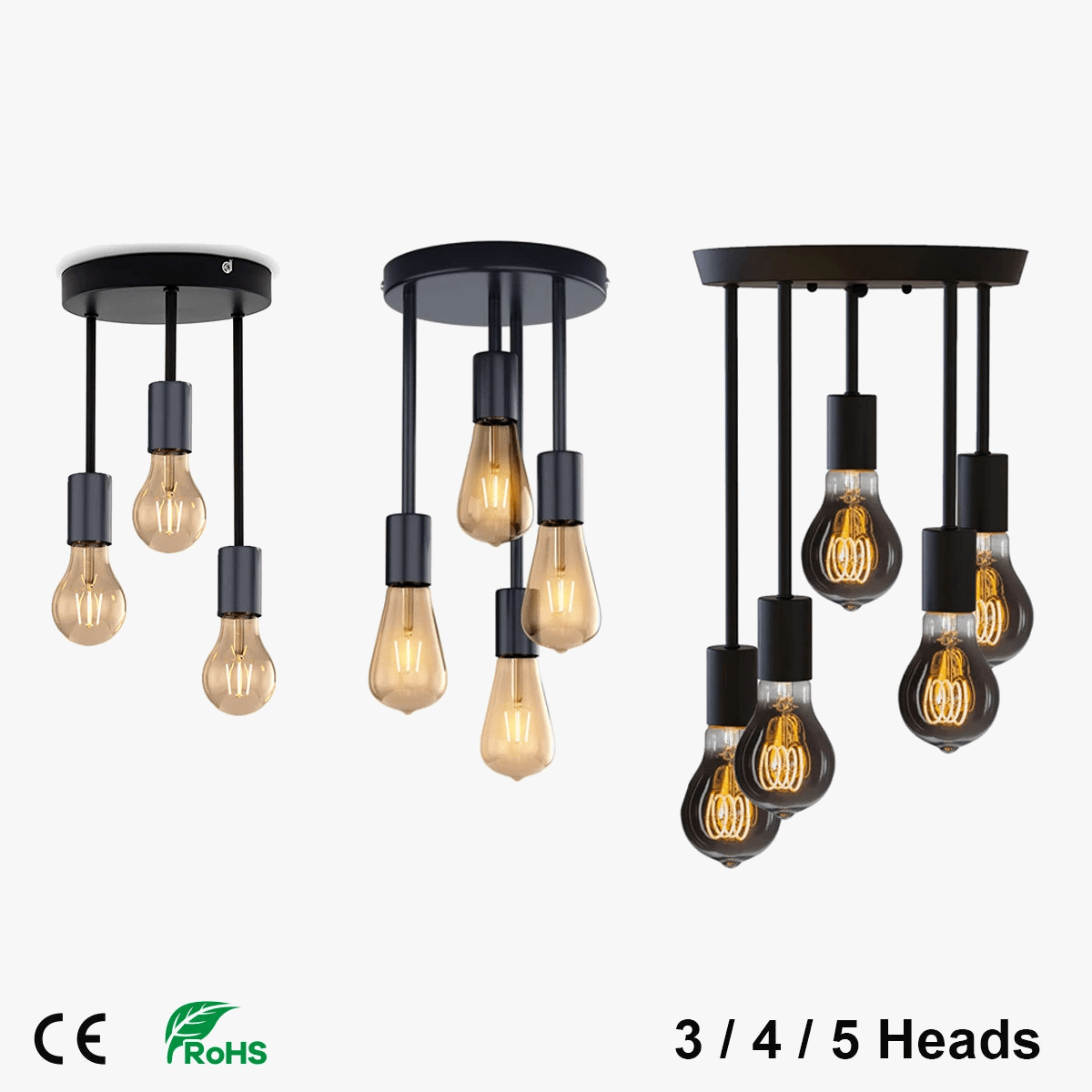 Plafonnier 5 Lampes Industriel Vintage Noires | Marco Lucetti