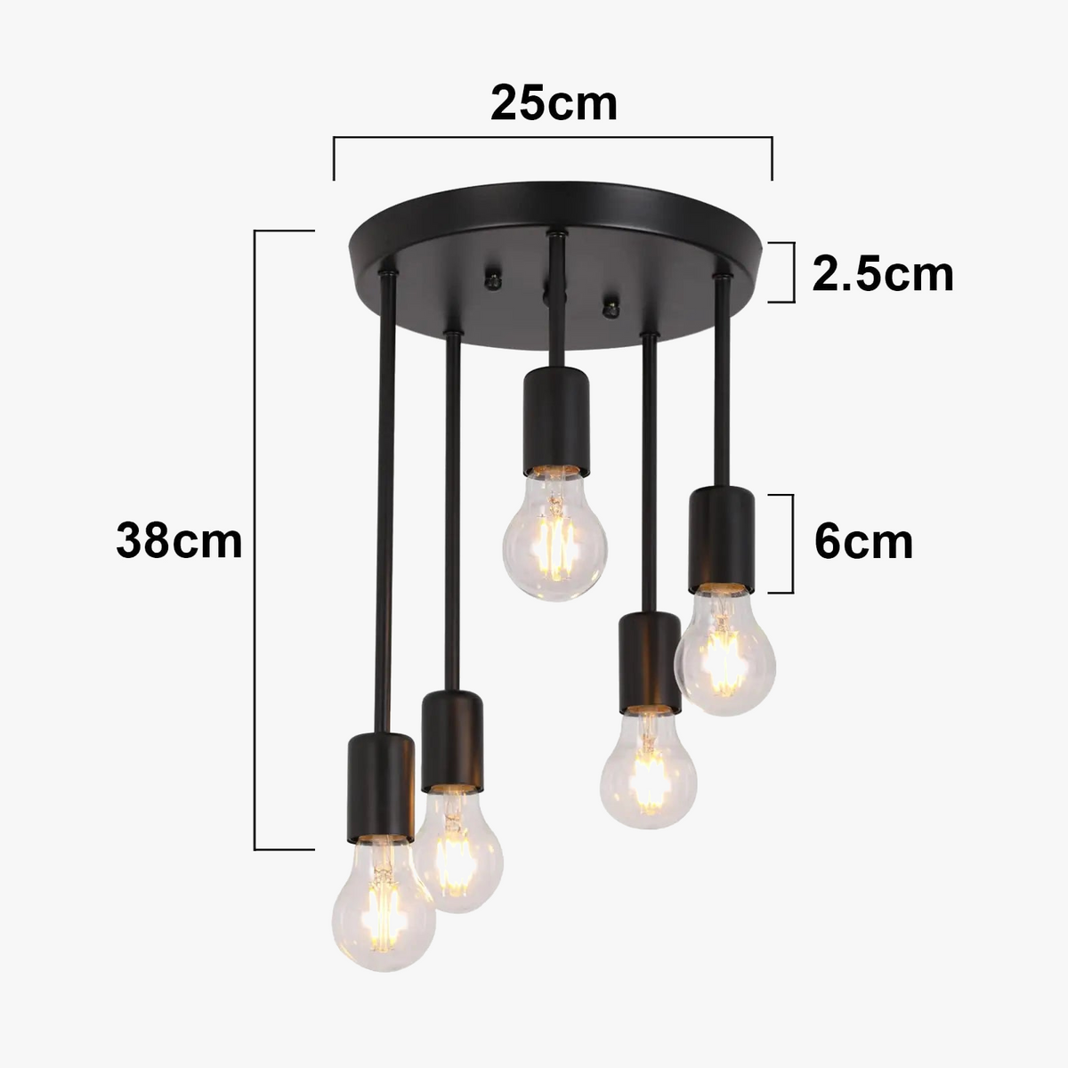 Plafonnier 5 Lampes Industriel Vintage Noires