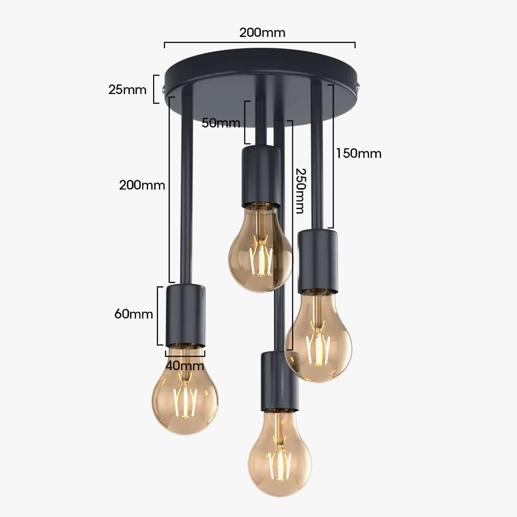 Plafonnier 5 Lampes Industriel Vintage Noires