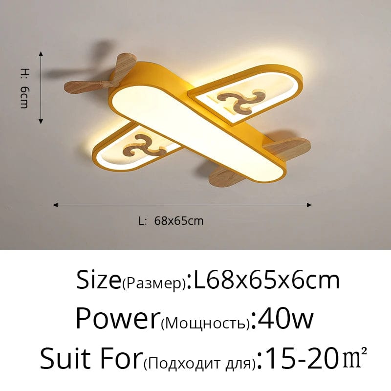 Plafonnier Avion LED - Jaune et Bleu - Design Minimaliste - Plafonnier en Bois - Chambre Enfant | Marco Lucetti