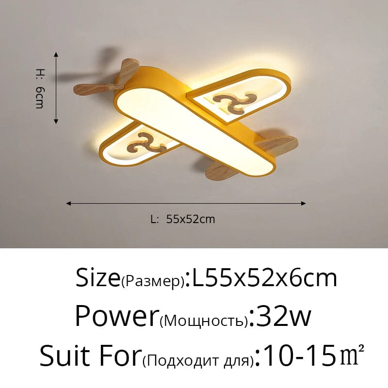 Plafonnier Avion LED - Jaune et Bleu - Design Minimaliste - Plafonnier en Bois - Chambre Enfant | Marco Lucetti