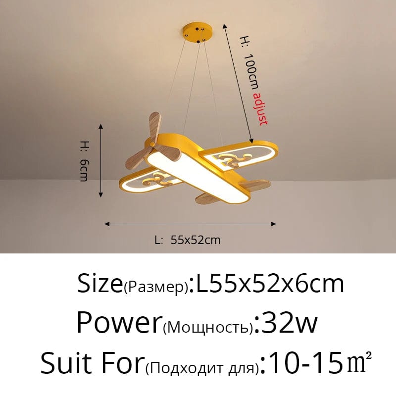 Plafonnier Avion LED - Jaune et Bleu - Design Minimaliste - Plafonnier en Bois - Chambre Enfant | Marco Lucetti