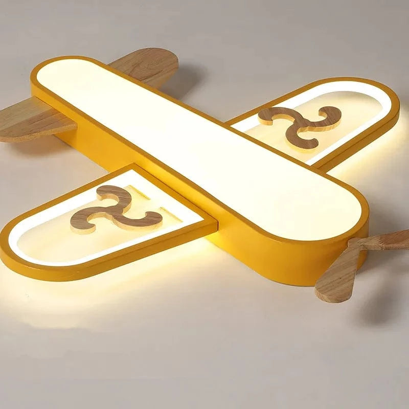 Plafonnier Avion LED - Jaune et Bleu - Design Minimaliste - Plafonnier en Bois - Chambre Enfant | Marco Lucetti