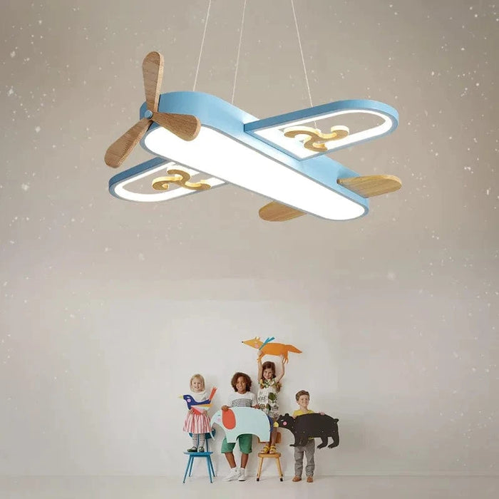 Plafonnier Avion LED - Jaune et Bleu - Design Minimaliste - Plafonnier en Bois - Chambre Enfant | Marco Lucetti