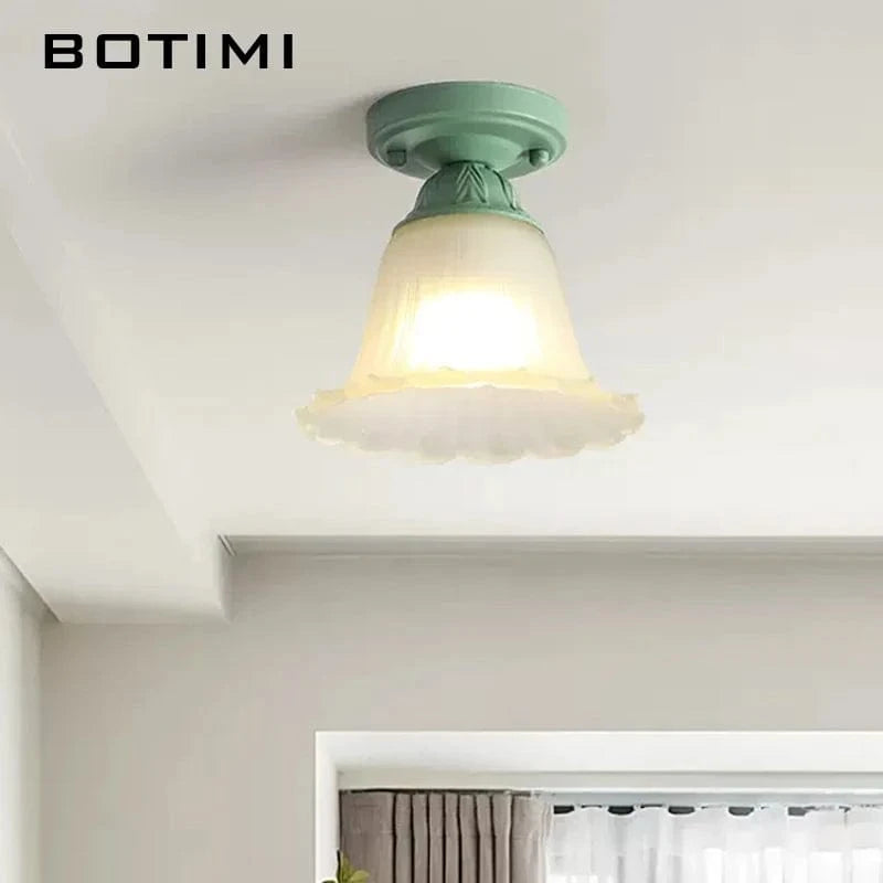 Plafonnier Botimi Campagne en Verre Dépoli et Métal Vert | Marco Lucetti