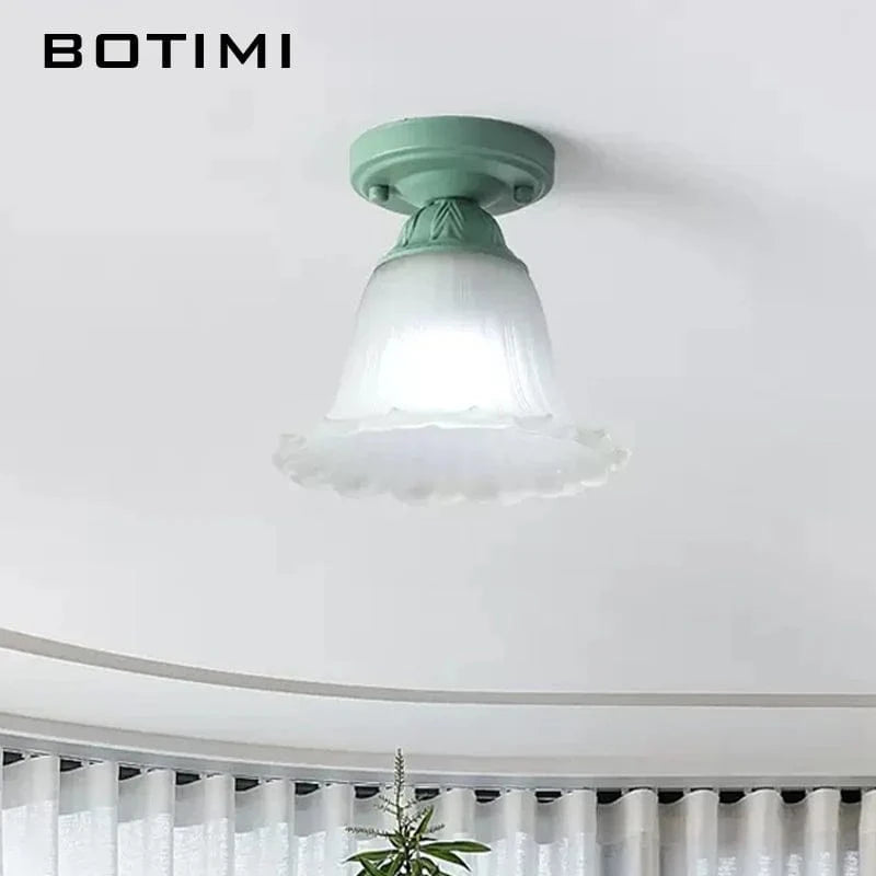 Plafonnier Botimi Campagne en Verre Dépoli et Métal Vert | Marco Lucetti