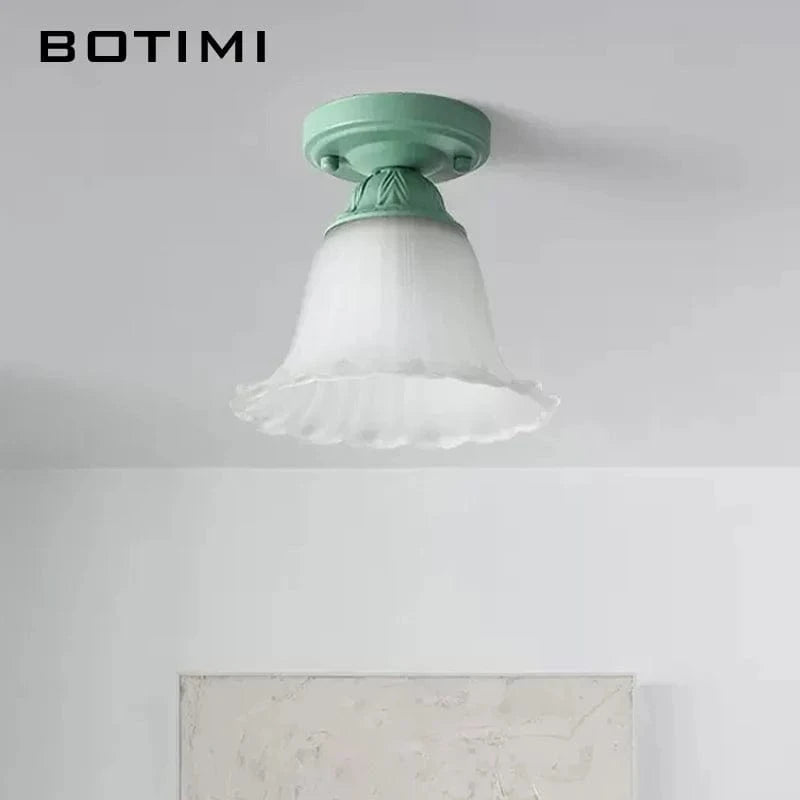 Plafonnier Botimi Campagne en Verre Dépoli et Métal Vert | Marco Lucetti