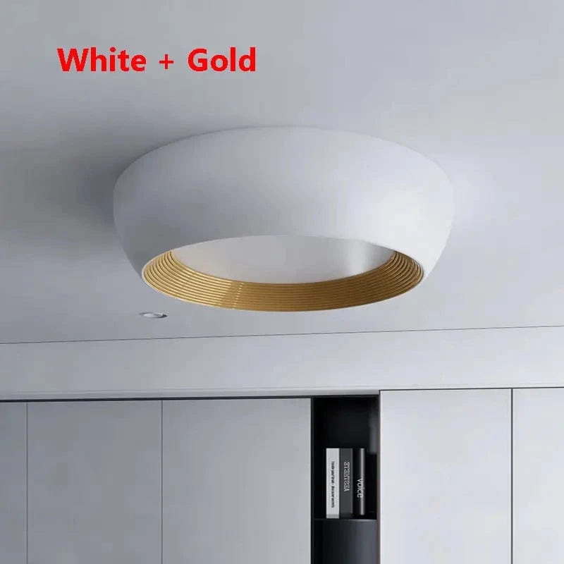 Plafonnier Boxy : Style italien en métal | Marco Lucetti Blanc et Or / Diamètre 35cm / Blanc chaud