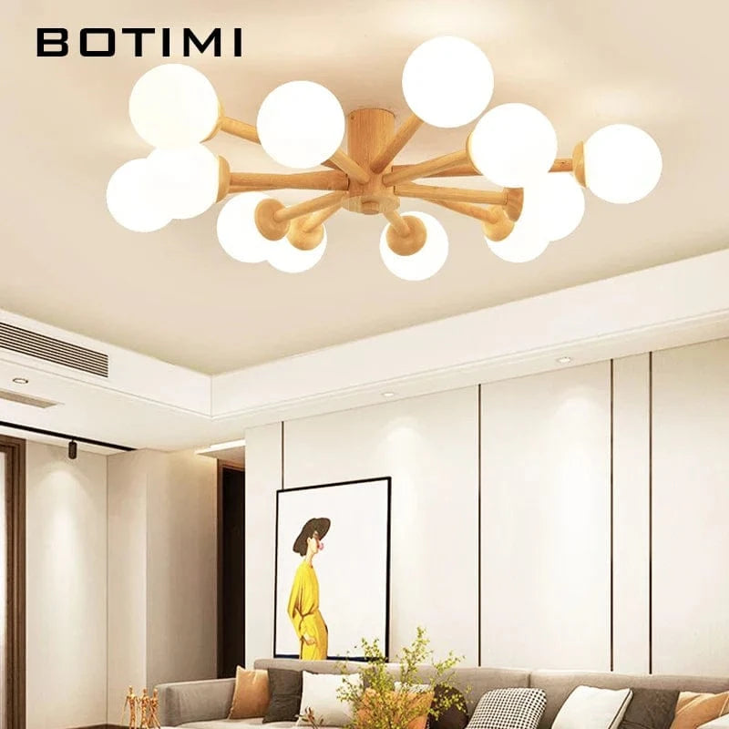 Plafonnier contemporain en bois et verre. | Marco Lucetti