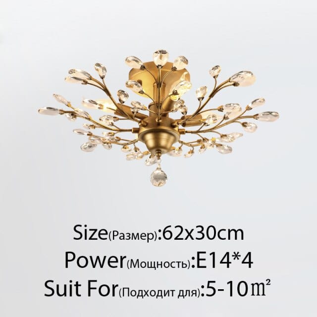 Plafonnier Cristal Floral Branché | Marco Lucetti Doré - 62 x 30cm