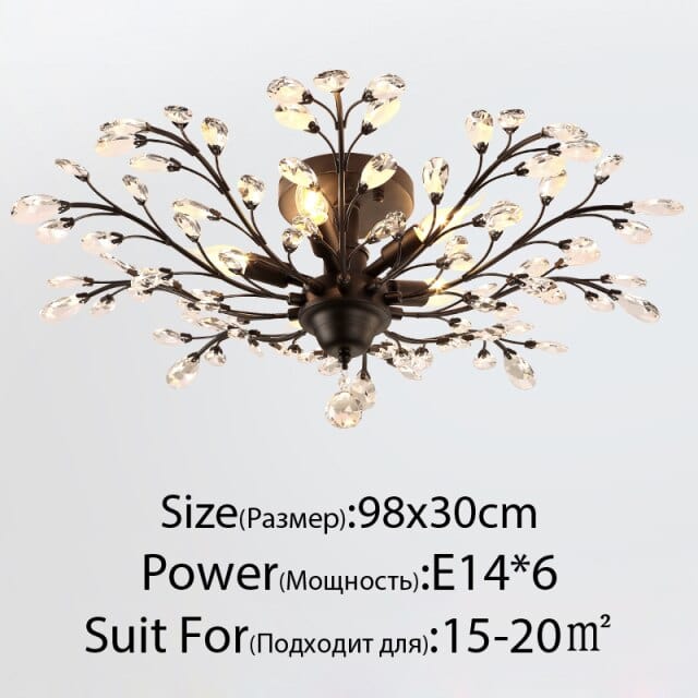 Plafonnier Cristal Floral Branché | Marco Lucetti Noir - 98 x 30cm