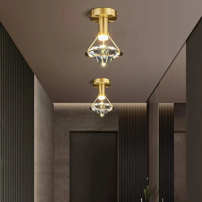 Plafonnier de luxe en cuivre avec luminaire en cristal haut de gamme | Marco Lucetti