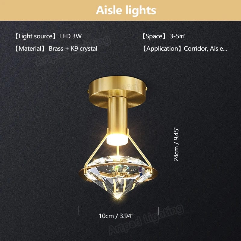 Plafonnier de luxe en cuivre avec luminaire en cristal haut de gamme | Marco Lucetti Lumière blanche 6000k