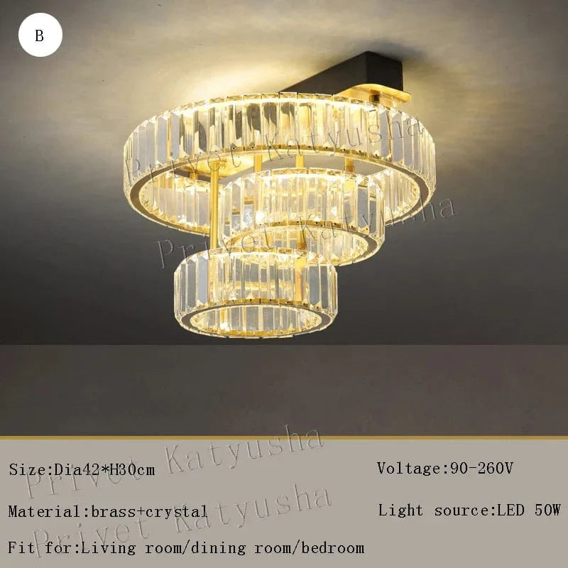 Plafonnier de Luxe en Cuivre et Cristal - Lampara de Techo 2024 | Marco Lucetti B Dia42cm / Or / Lumière chaude