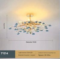 Plafonnier de luxe moderne en céramique avec fleurs en cristal | Marco Lucetti Bleu 70cm / 3 couleurs modifiables