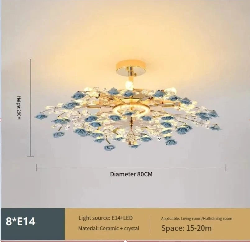 Plafonnier de luxe moderne en céramique avec fleurs en cristal | Marco Lucetti Bleu 80cm / Blanc chaud