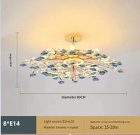 Plafonnier de luxe moderne en céramique avec fleurs en cristal | Marco Lucetti Bleu 80cm / Blanc chaud
