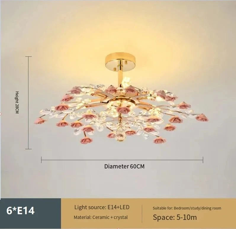 Plafonnier de luxe moderne en céramique avec fleurs en cristal | Marco Lucetti Rose 60cm / 3 couleurs modifiables