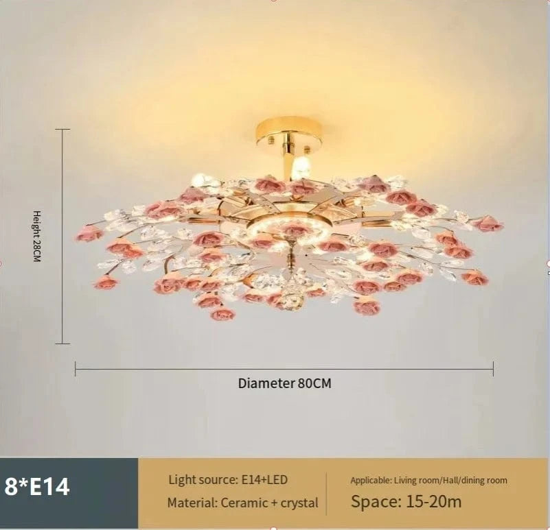 Plafonnier de luxe moderne en céramique avec fleurs en cristal | Marco Lucetti Rose 80cm / Blanc froid