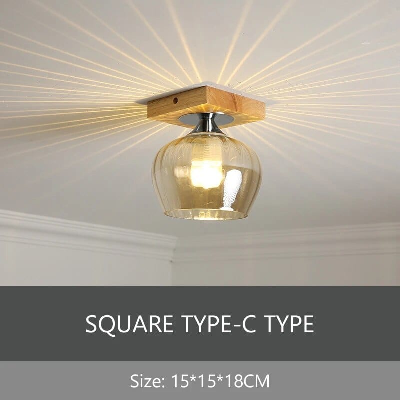 Plafonnier de Luxe Nordique en Verre et Bois Phyval | Marco Lucetti Plafond carré C / Lumière chaude