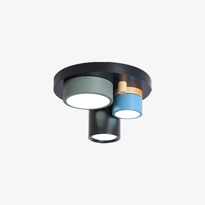 Plafonnier lumineux à LED avec spots cylindriques colorés