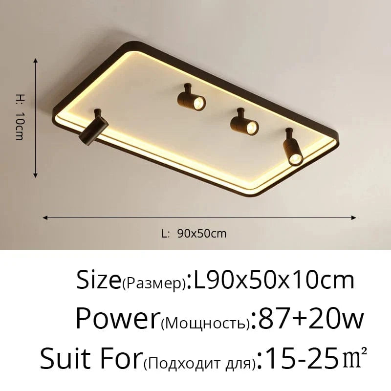 Plafonnier Design LED pour Salon Chambre Intérieur Surface Monté | Marco Lucetti Noir 90cm / Blanc chaud, pas de télécommande