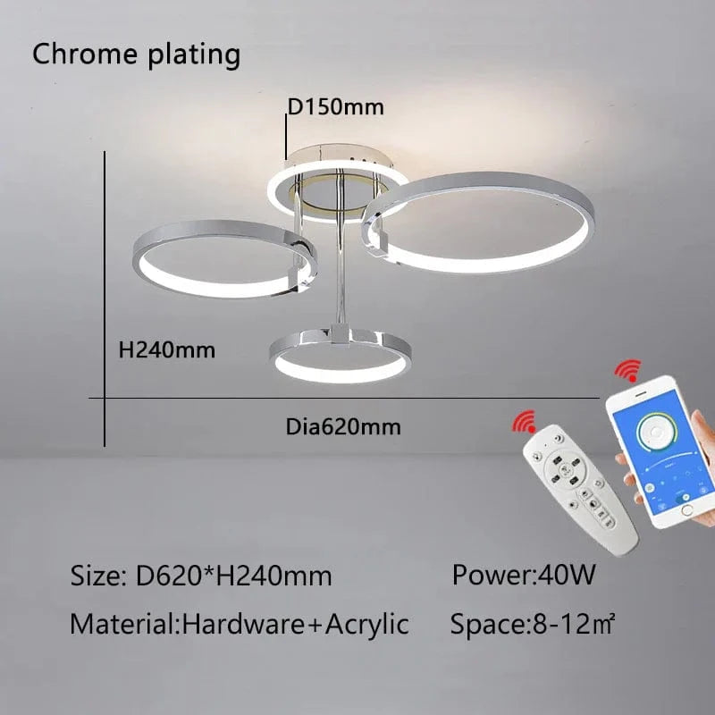 Plafonnier doré LED - Style Moderne | Marco Lucetti 3 anneaux chromés