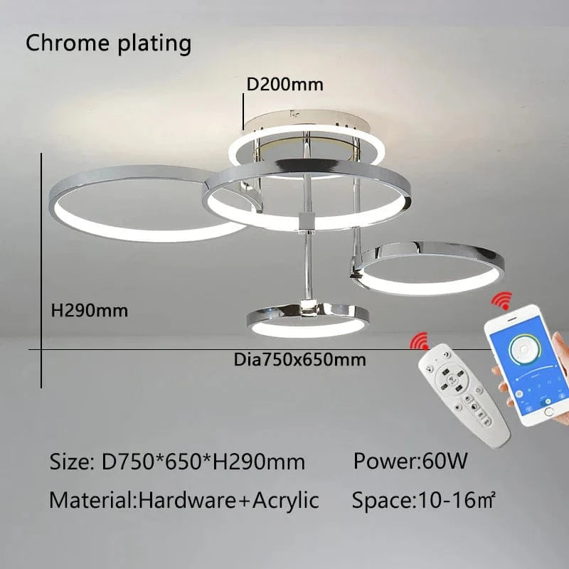 Plafonnier doré LED - Style Moderne | Marco Lucetti 4 anneaux chromés