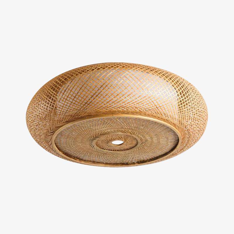 Plafonnier Rond LED en Rotin Tissé