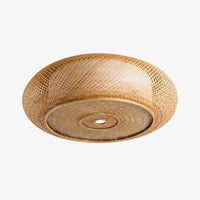 Plafonnier Rond LED en Rotin Tissé