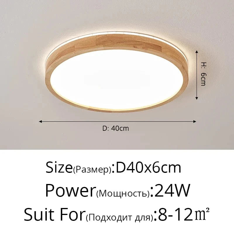 Plafonnier en bois massif avec protection contre la lumière bleue pour les yeux | Marco Lucetti Rond D40x6cm 24W / Luminosité variable