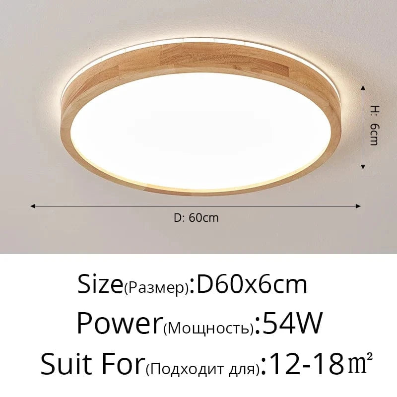 Plafonnier en bois massif avec protection contre la lumière bleue pour les yeux | Marco Lucetti Rond D60x6cm 54W / Luminosité variable