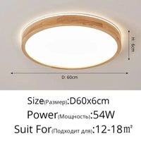 Plafonnier en bois massif avec protection contre la lumière bleue pour les yeux | Marco Lucetti Rond D60x6cm 54W / Luminosité variable