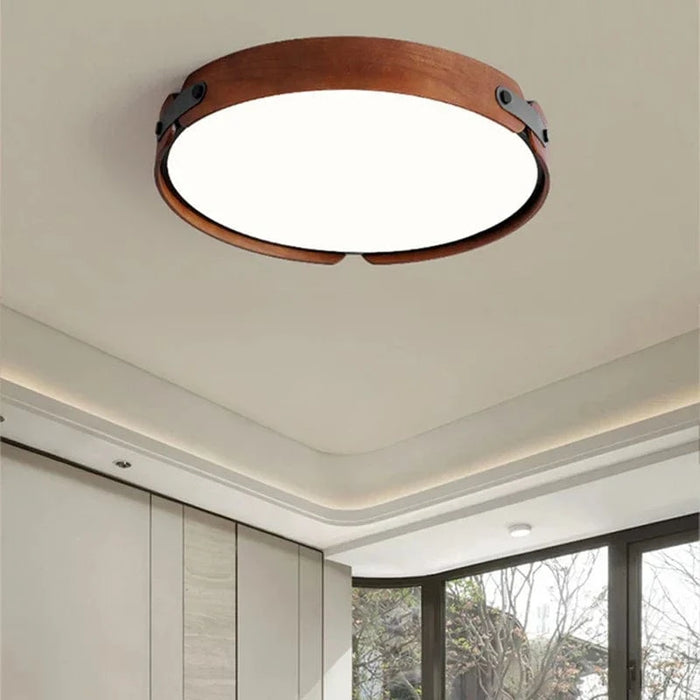 Plafonnier en bois premium avec cuir artificiel et 3 ronds interchangeables design | Marco Lucetti