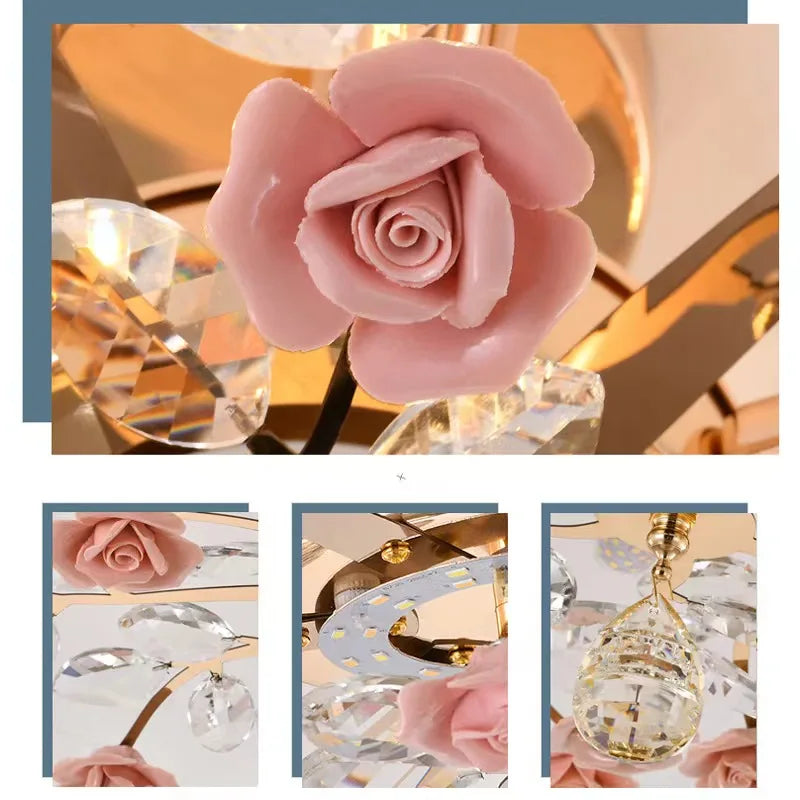 Plafonnier de luxe moderne en céramique avec fleurs en cristal
