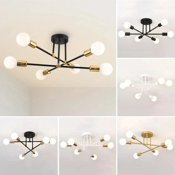Plafonnier en fer forgé à tiges multiples pour salon Style Vintage Loft Industriel Scandinave | Marco Lucetti