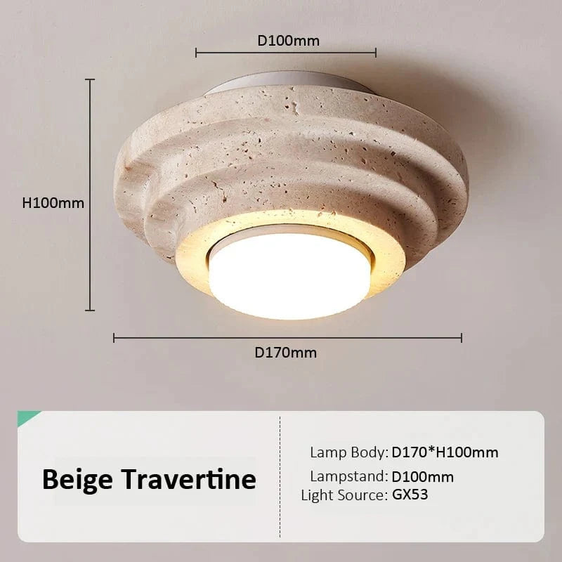 Plafonnier en marbre naturel - Élégance ultime | Marco Lucetti Travertin Beige / D170xH100mm / Blanc chaud | 6-10W
