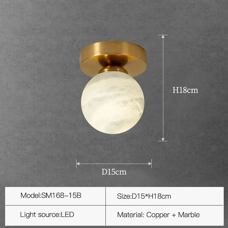 Plafonnier en marbre nordique pour cuisine, allée, hall et escalier en laiton. | Marco Lucetti Type B D15 H18cm