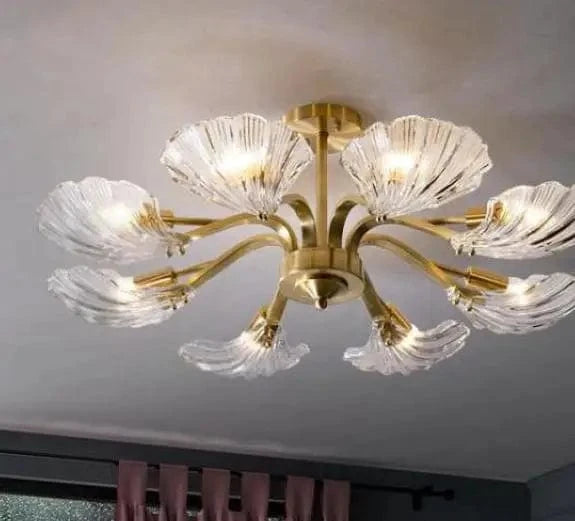 Plafonnier en verre Antique coquille cuivre - Éclairage LED pour cuisine, salle à manger et chambre | Marco Lucetti 8 lumières Dia 86CM