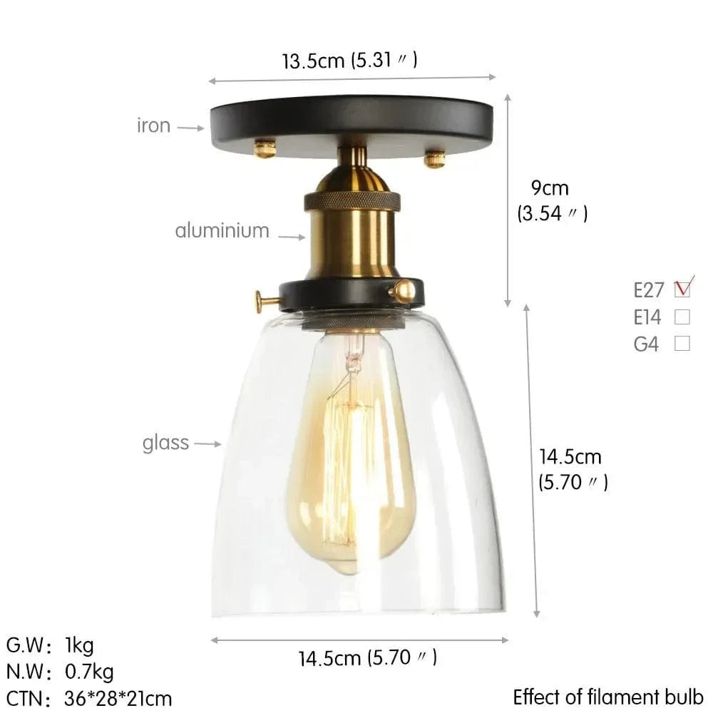 Plafonnier en verre clair pour illuminer votre allée, balcon, café ou restaurant | Marco Lucetti A1 / Lumière chaude LED