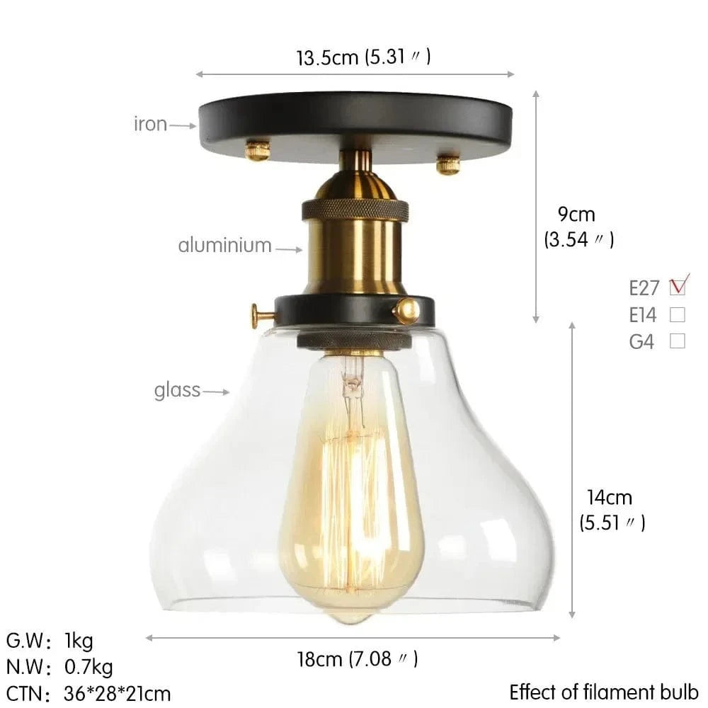 Plafonnier en verre clair pour illuminer votre allée, balcon, café ou restaurant | Marco Lucetti D1 / Lumière chaude LED