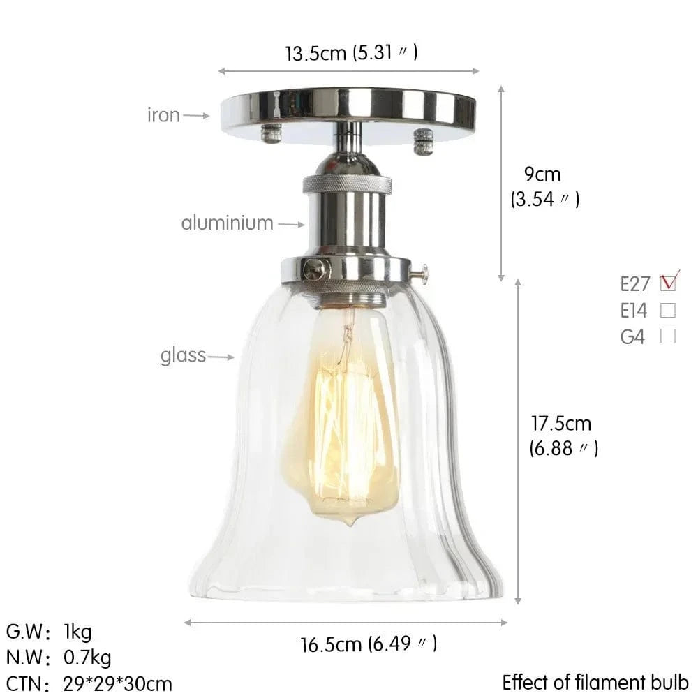 Plafonnier en verre clair pour illuminer votre allée, balcon, café ou restaurant | Marco Lucetti E / Lumière chaude LED