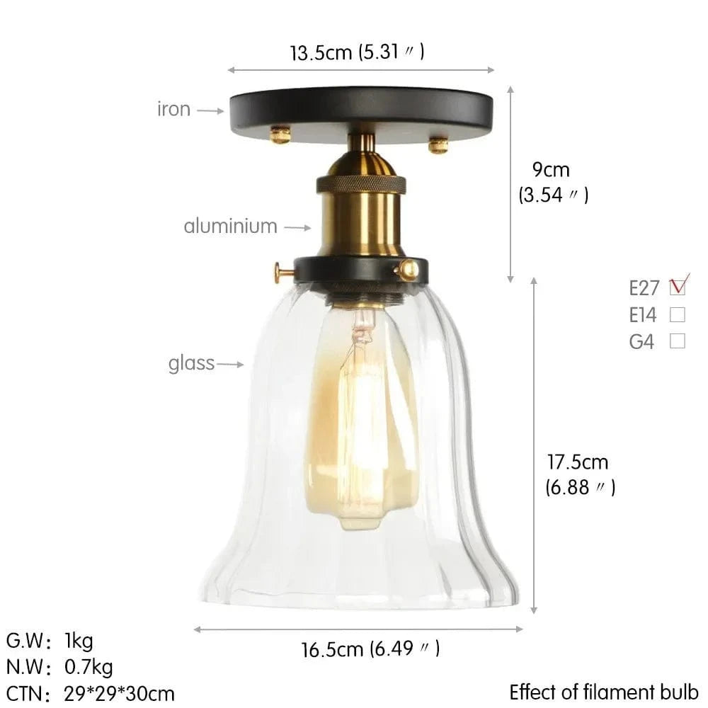 Plafonnier en verre clair pour illuminer votre allée, balcon, café ou restaurant | Marco Lucetti E1 / Lumière chaude LED