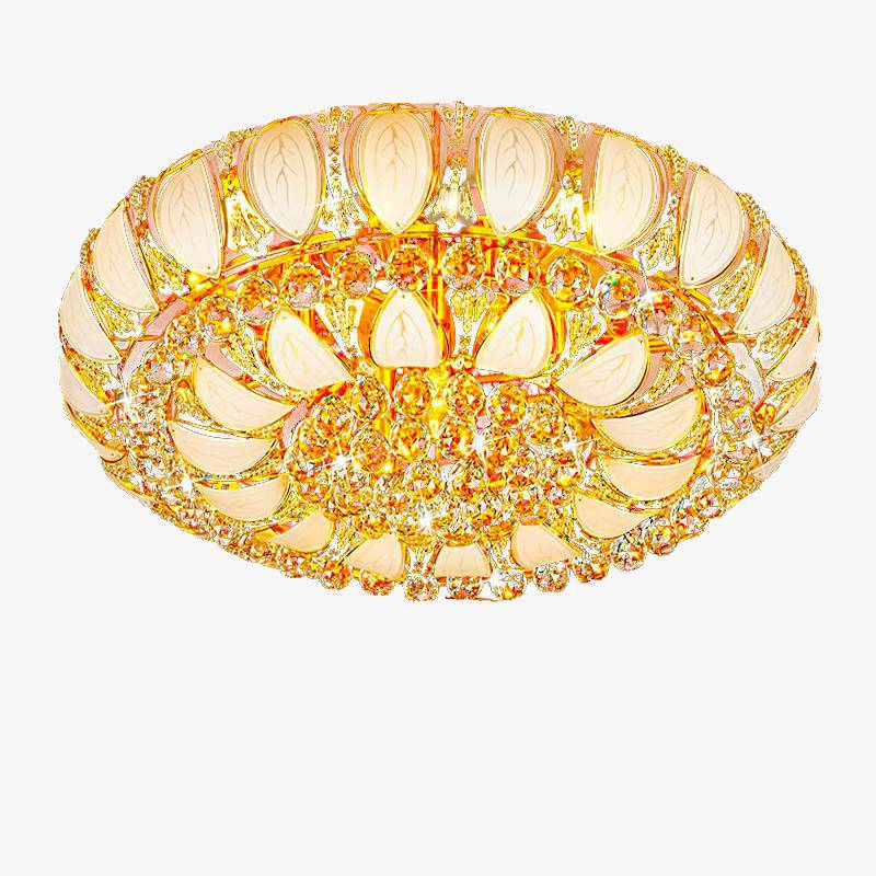 Plafonnier de Luxe en Verre et Cristal Doré