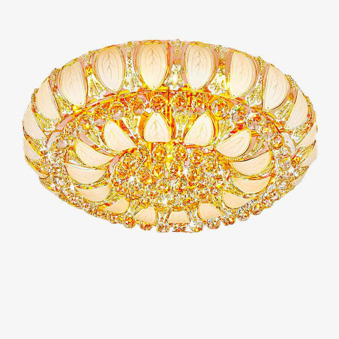 Plafonnier de Luxe en Verre et Cristal Doré