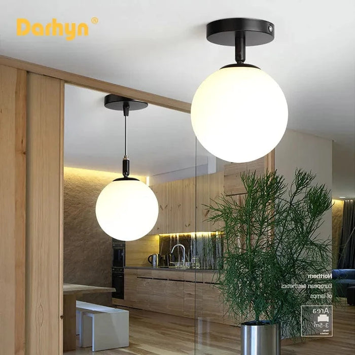 Plafonnier en verre nordique LED minimaliste - Luminaires ronds en verre pour couloir, salons et entrée | Marco Lucetti