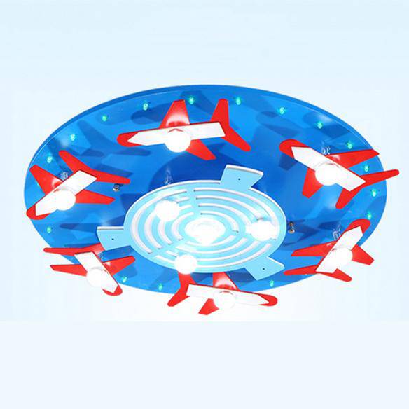 Plafonnier Enfant Rond Avions | Marco Lucetti Bleu