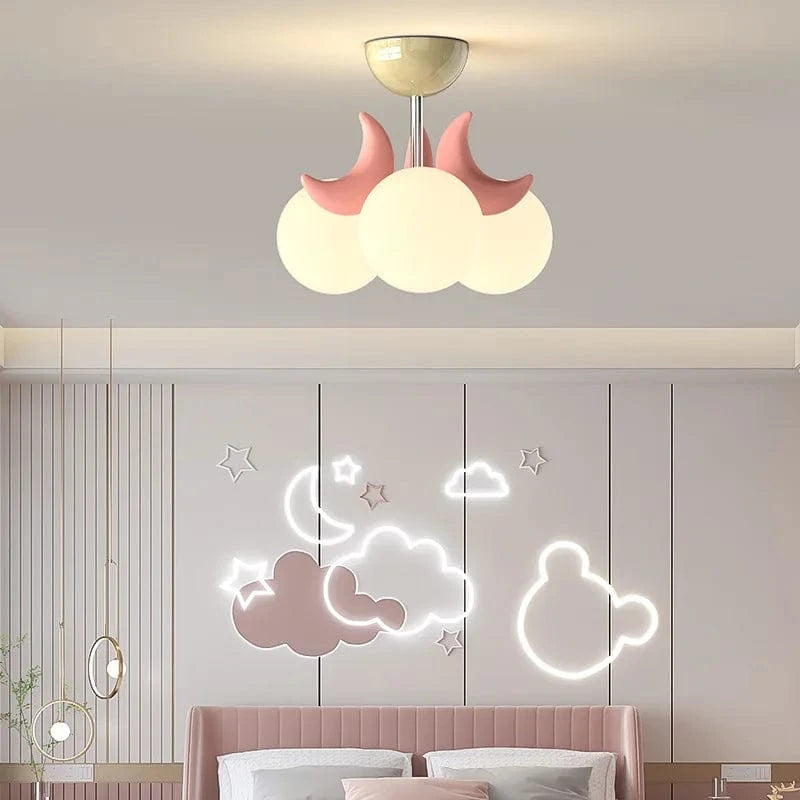 Plafonnier Enfants Roses LED Lune Mignonne - Chambre Princesse Romantique | Marco Lucetti