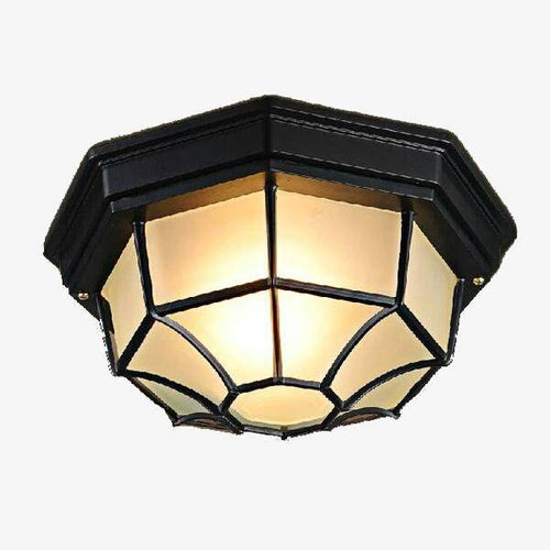 Plafonnier Noir Hexagonale à Grilles pour l'Extérieur