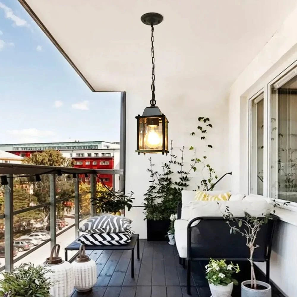 Plafonnier extérieur noir élégant avec abat-jour en verre transparent | Marco Lucetti